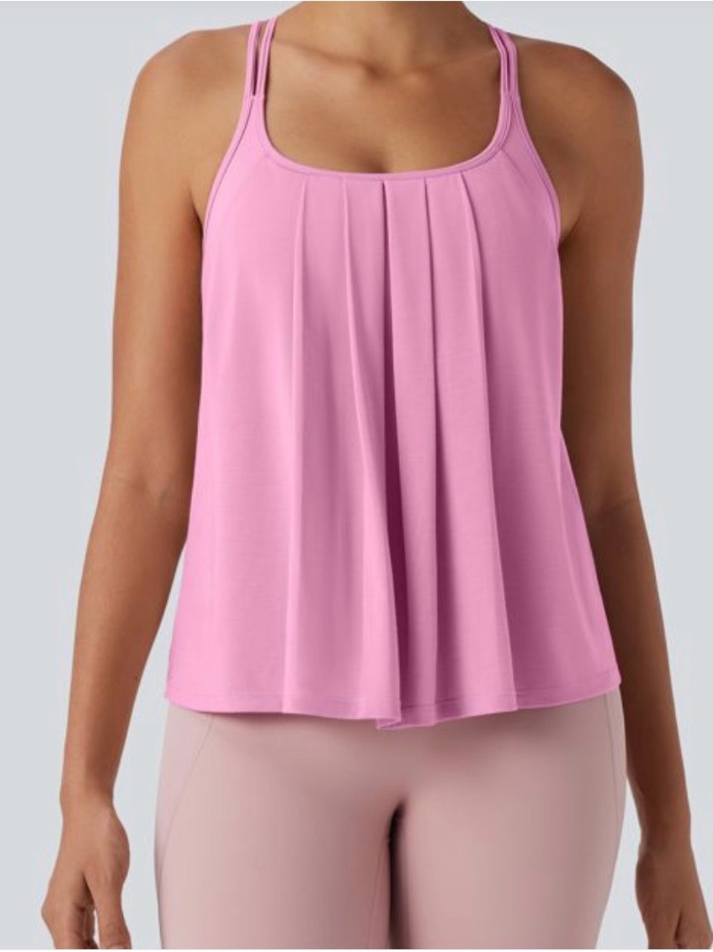 Halara M Double Straps Pleated Quick Dry Yoga Cami Top New with Tags Pink Frost